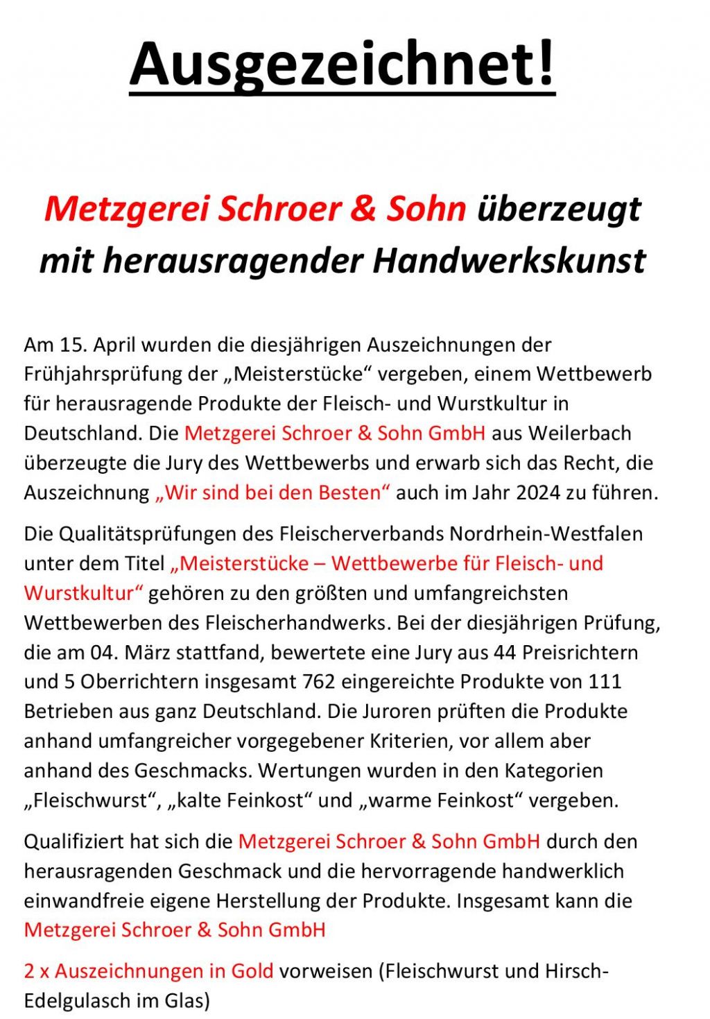 Ausgezeichnet - metzgerei schroer
